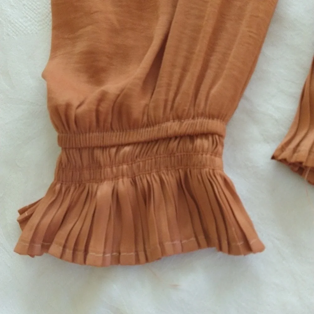 Philosophy boho rust peplum shirred blouse size small long sleeves flowy fall - Picture 4 of 7